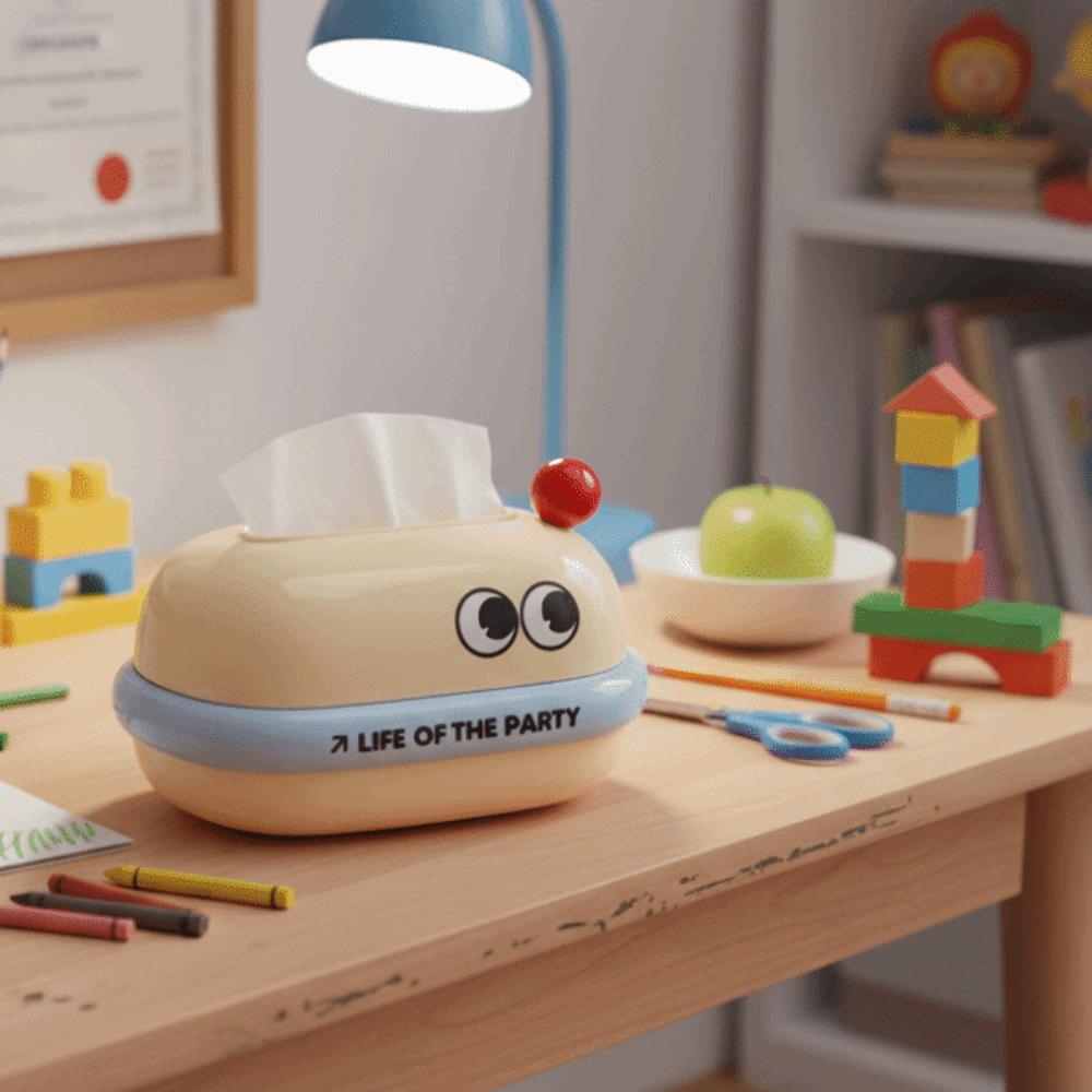 Big Eye Cartoon Tissue Box Built in Spring Towel Napkin Container Desktop Organizer