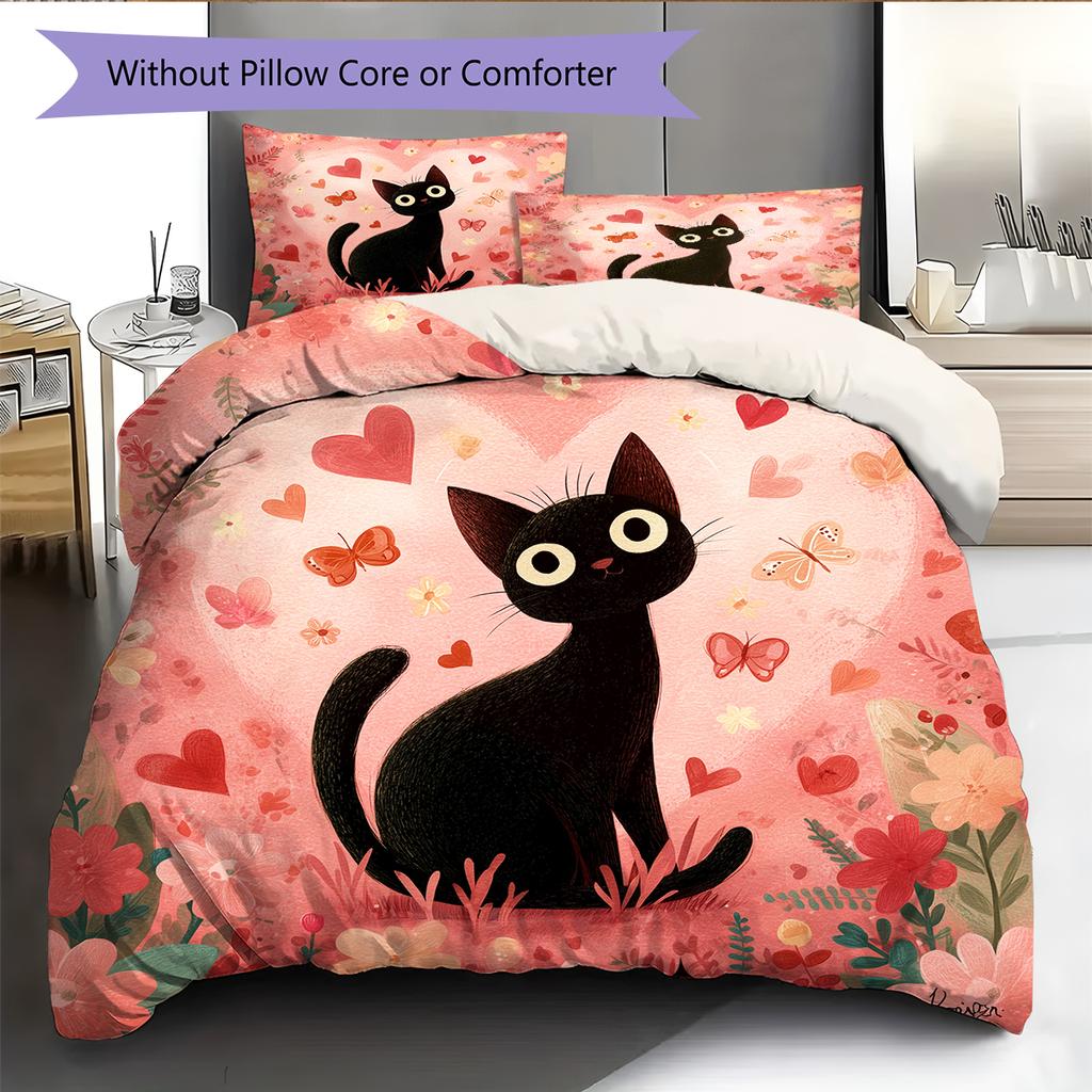 Pink Bombay Cat Pattern Bedding Home Decoration Birthday Gift (1 * duvet cover + 2 * pillowcase, without core)