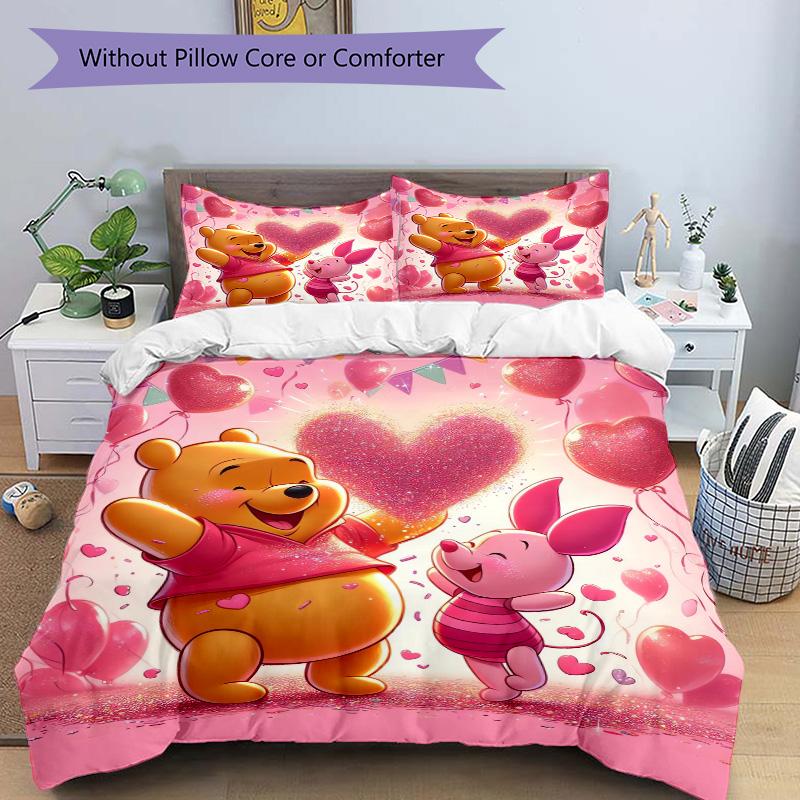 Piglet Winnie Pooh Celebrate Love Print 3Pcs Bedding Setduvet Cover With 2 Bedropillowcase Home Birthday Gift