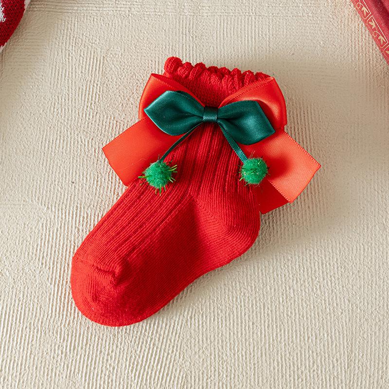 Christmas Socks for Kids Toddler Baby Girls Cotton Bow Short Socks Children's New Year Gifts for 1-8Years