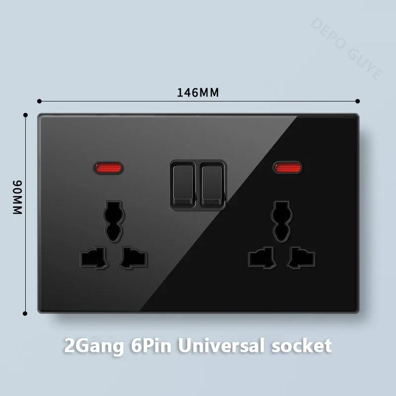 Стандарт Великобритании 20 Вт Type-C розетка для быстрой зарядки универсальный настенный выключатель света на 2 направления, черное закаленное стекло двойная 3-контактная USB розетка