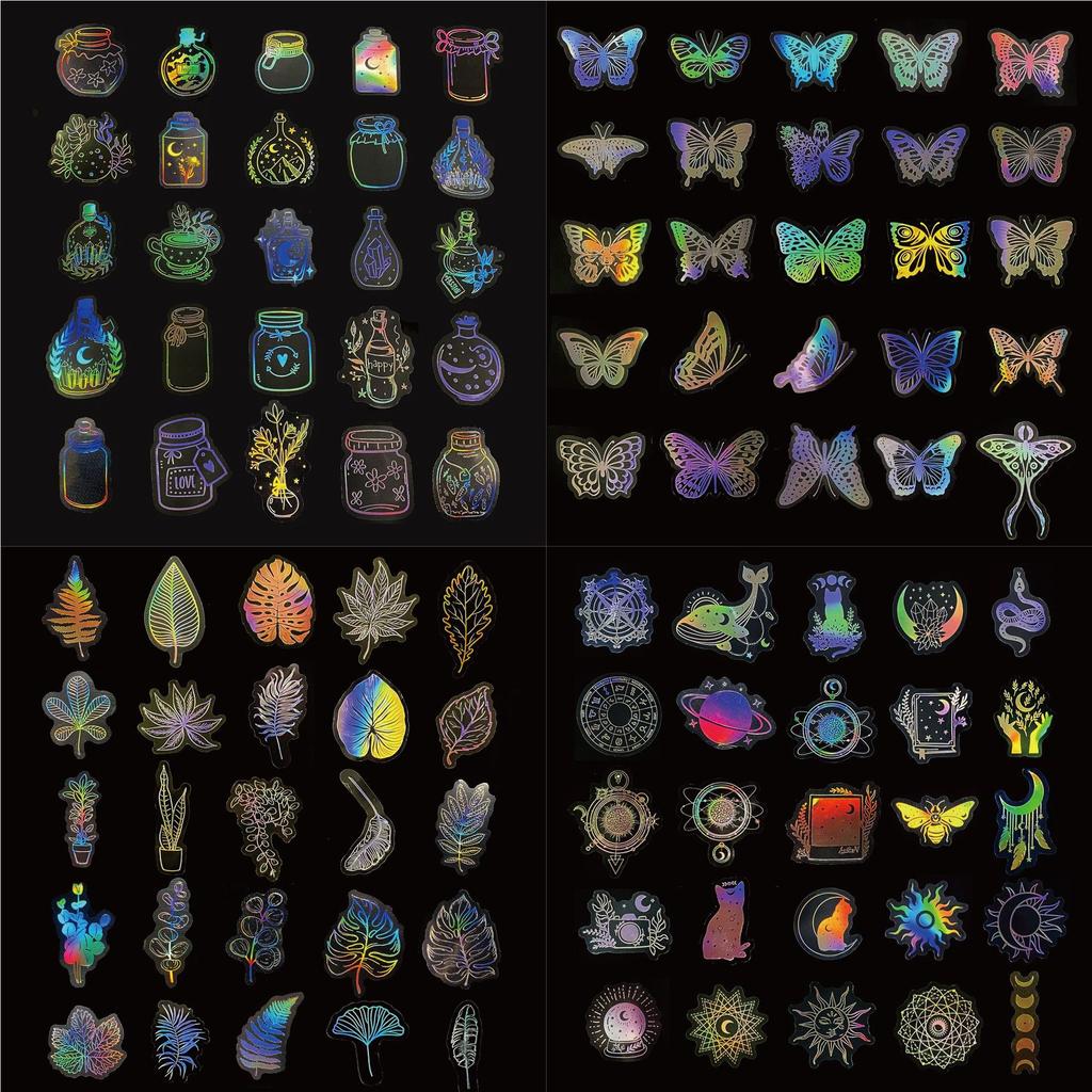 Голографические лазерные наклейки, 100 шт., прозрачные, серебристые, винтажные, декоративные блестящие наклейки «сделай сам», справочник, наклейки для домашних животных, посылка