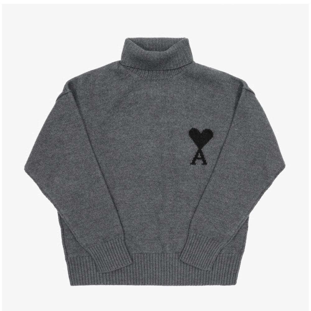 Ami Big Heart Logo Intarsia Turtleneck Knit Model Uks839 018 0504