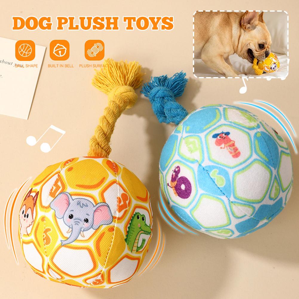 Interactive Ball Dog Toy for Aggressive Chewers Training Decompress Bite Resistant Plush Handle Dog Toys with Bells Pet Supplies