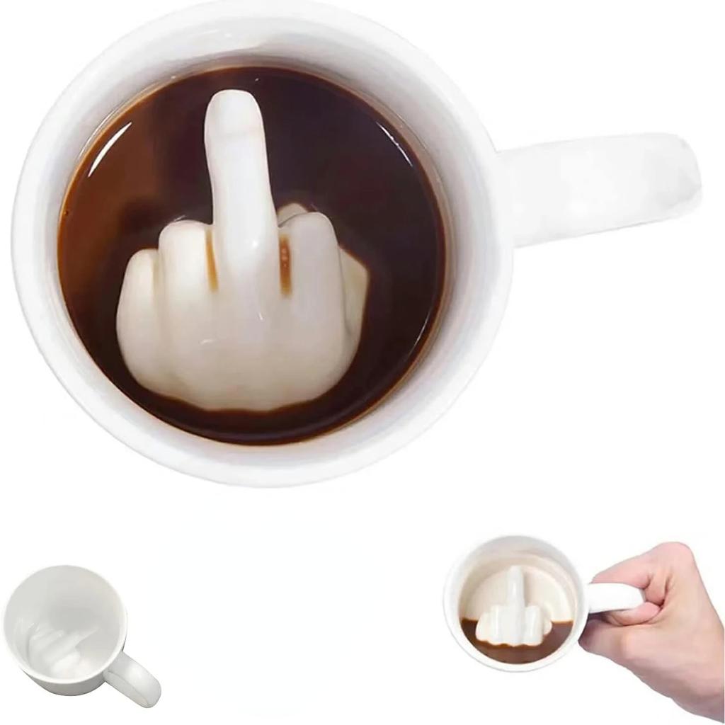 Middle Finger Cup Ceramic Mug Personalized Middle White Funny Coffee Milk Water Tea Cup with Handle for Party April Fool's Day