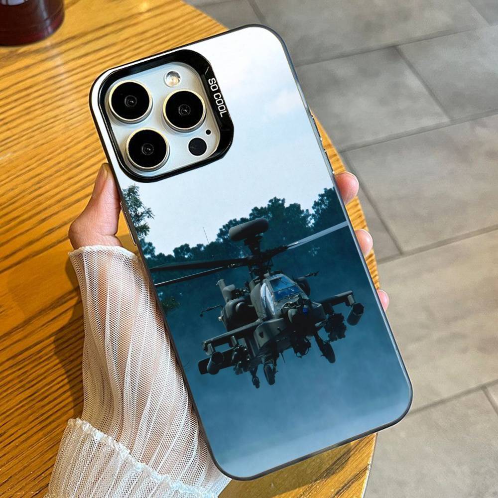 Чехол для телефона Apache AH-64 Helicopter Gunships для iPhone 16 17 15 14 12 13 Pro Max Черный цвет Ударопрочный чехол