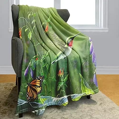 Bird Flowers Pattern Flannel Throw Blanket Super Soft Warm Lightweight King Queen Size for Bed Sofa Couch Blanket for Kids Gift