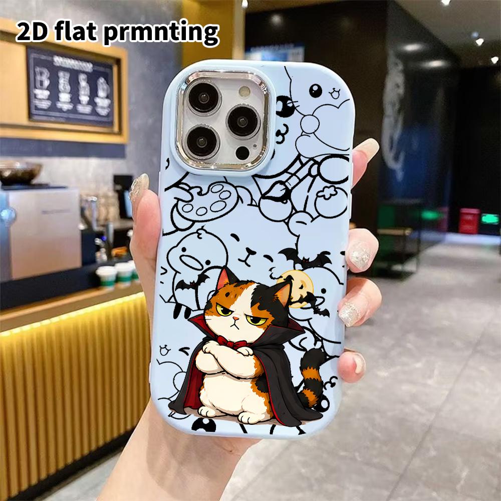 Чехол для телефона: 2D плоский, подходит для защитного чехла iPhone 18, 17, 16, 15, 14, 13 Pro, кот-вампир с тремя цветами, идеальный для Рождества и Хэллоуина