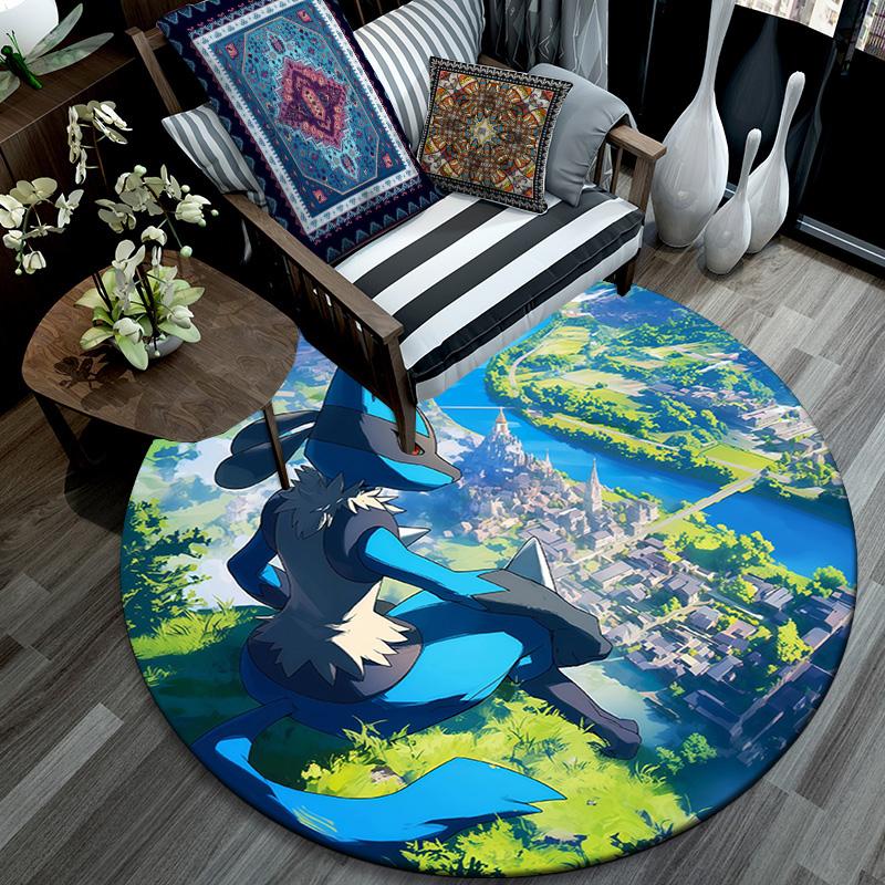 Lucario Round Area Rug,Carpet Rug for Living Room Bedroom Sofa Playroom Decor,Non-slip Floor Mat