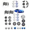 Racing Birthday Cake Topper Set Blue Car and Tyre Decor with Flags for Boy Children Party Supplies and Decorations