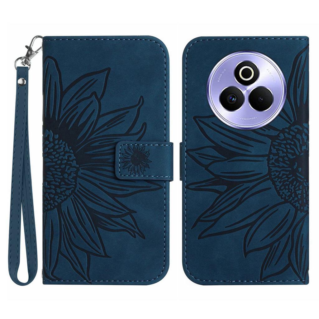 For Realme P3 Pro 5G Case Sunflower Imprint Leather Wallet Phone Cover with Wrist Strap