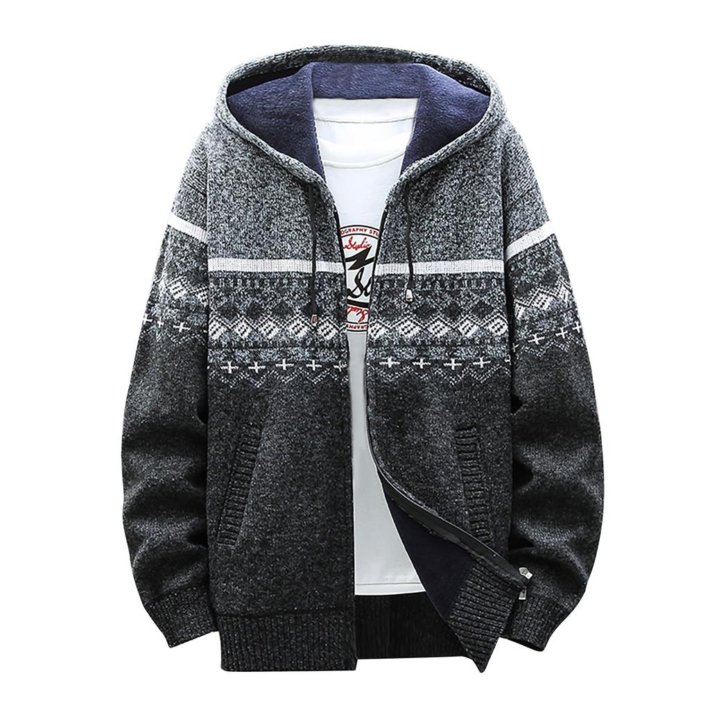 Men's Fall And Winter Casual Sweater Jacket Warm Knit Sweater Hooded Hoodie