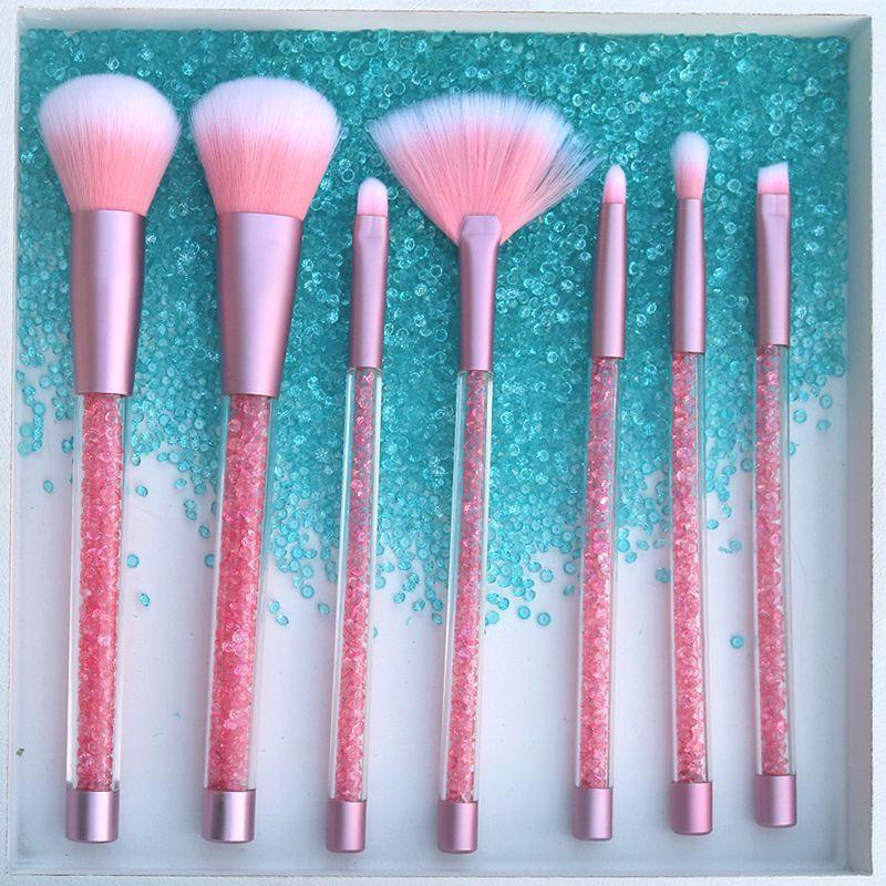 Новинка, 7 шт., набор кистей для макияжа с прозрачными кристаллами и блестками, алмазной ручкой, зыбучие пески, жидкая маслянистая ручка, косметический макияж