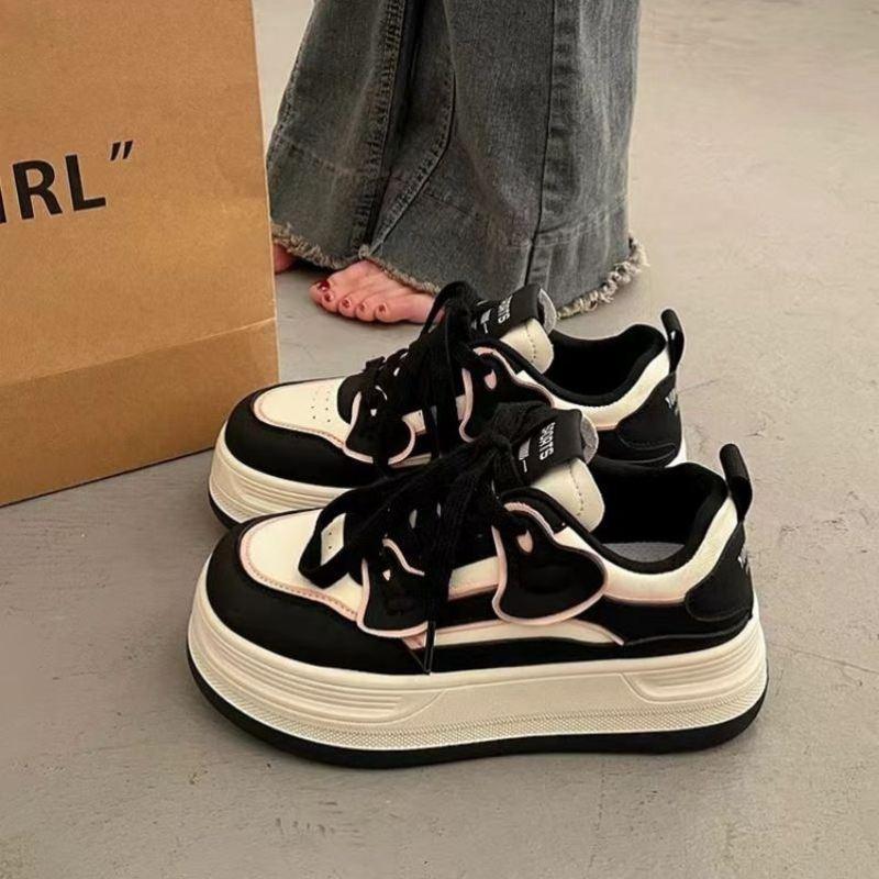 Модная школьная женская студенческая повседневная обувь Осень Шнуровка Платформа Женские кеды для скейтборда Уличная износостойкая обувь Плоские кроссовки Корейский