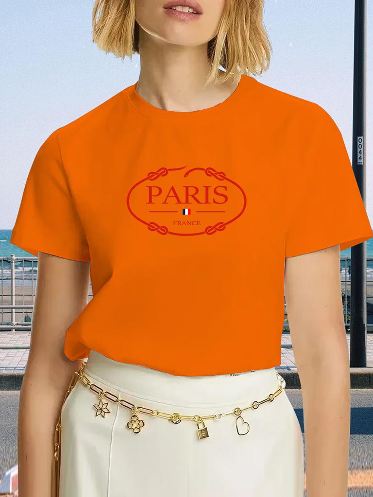 PARIS Print T-shirt, Short Sleeve Crew Neck Casual Top For Summer & Spring Women's Clothing