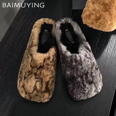 Меховые леопардовые женские тапочки на плоской подошве теплые модные хлопковые туфли женские 2025 трендовые зимние короткие плюшевые удобные прогулочные зимние ботинки Mujer