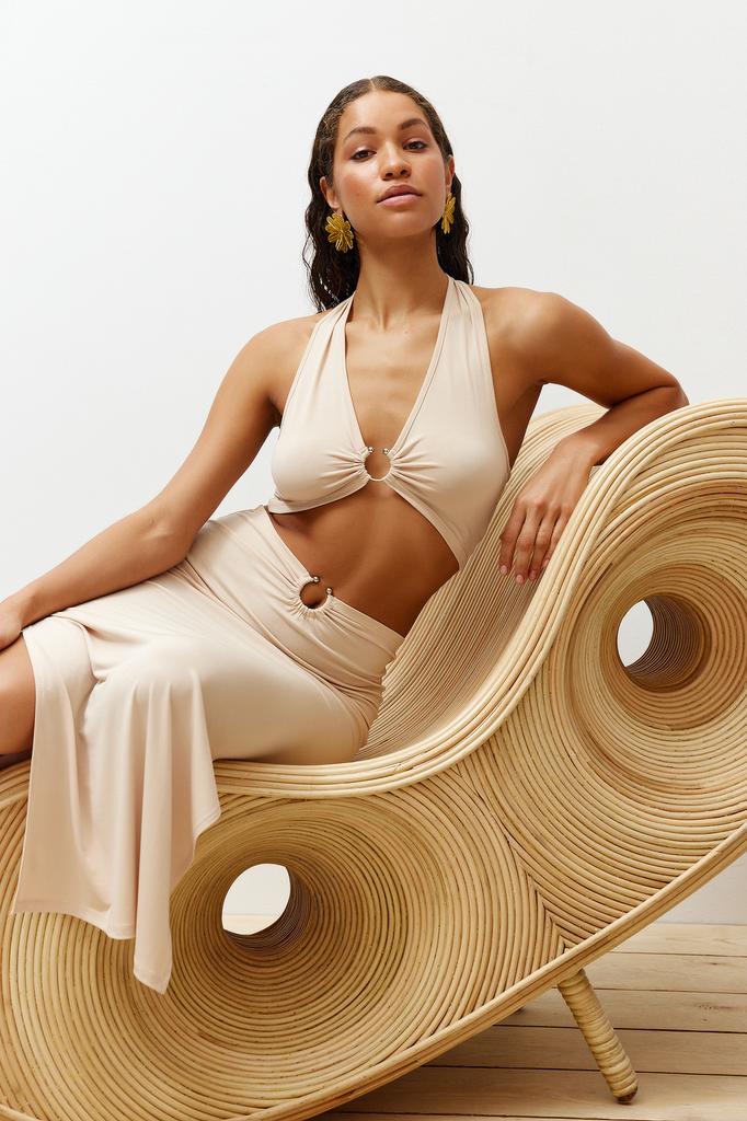 Women's Top-Bottom Set Fashion New Season Black Fitted Knitted Blouse Skirt Set with Accessories