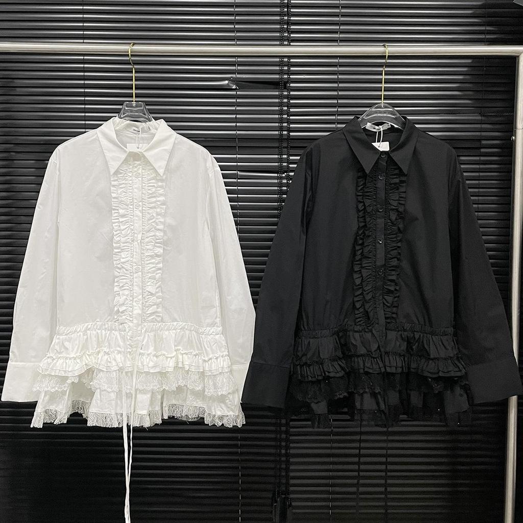 Spring 2025 Women's Lace-Trim Hem Shirt - Heavy Industry Design, Girlish Style