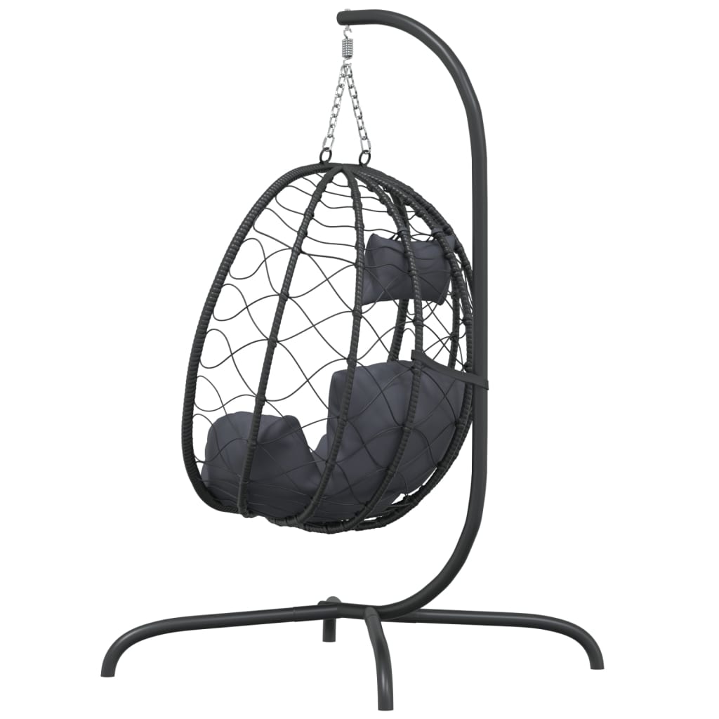 Hanging Egg Chair with Cushions Anthracite Grey Poly Rattan & Steel