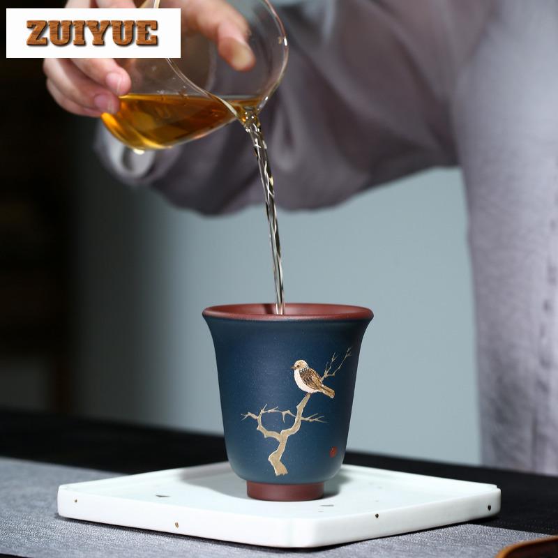 150ml Authentic Yixing Purple Clay Teacup Travel Meditation Cup Handmade Flower And Bird Tea Bowl Master Tea Cup Zisha Tea Set