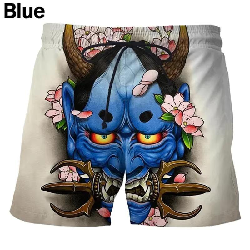 Print Shorts Japanese Japan Samurai Ghost Devil Demon Dark Training Muay Thai Kickboxing Boxing MMA Unisex Gym Fitness Workout Quick Dry Elastic Waist