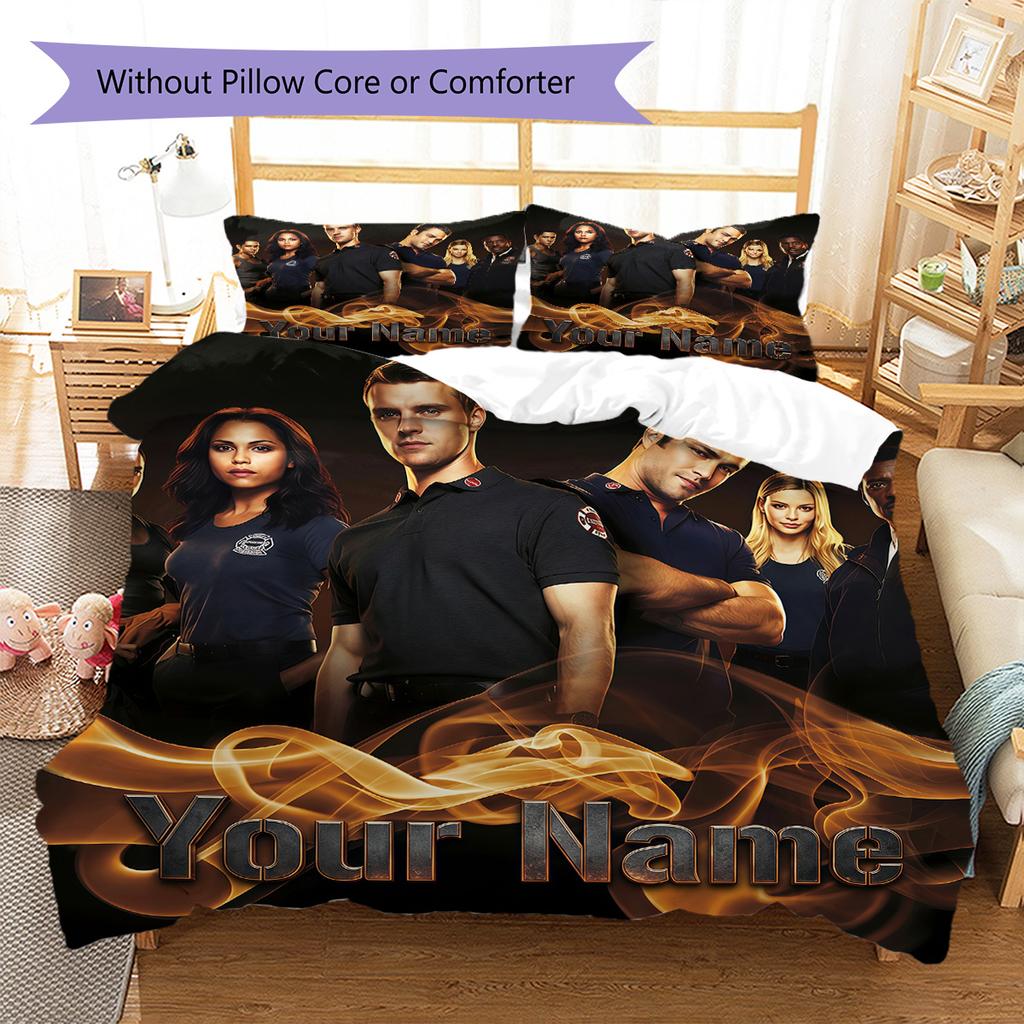 Custom Name Firefighters Bedding,Quilt Set Quilt Cover Pillowcase Home Birthday Gift (1 * duvet cover + 2 * pillowcase, without core)