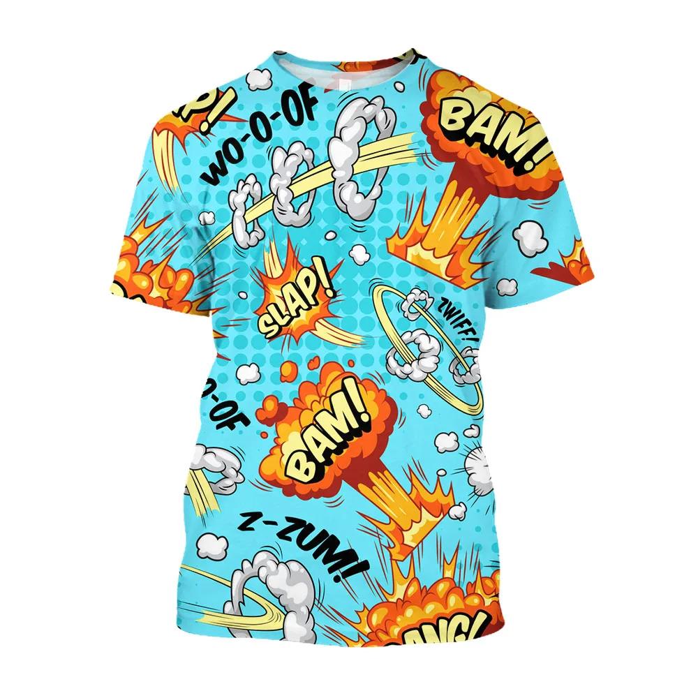 Футболка с забавным рисунком из мультфильма, мужская летняя трендовая повседневная модная футболка в стиле хип-хоп с круглым вырезом и принтом