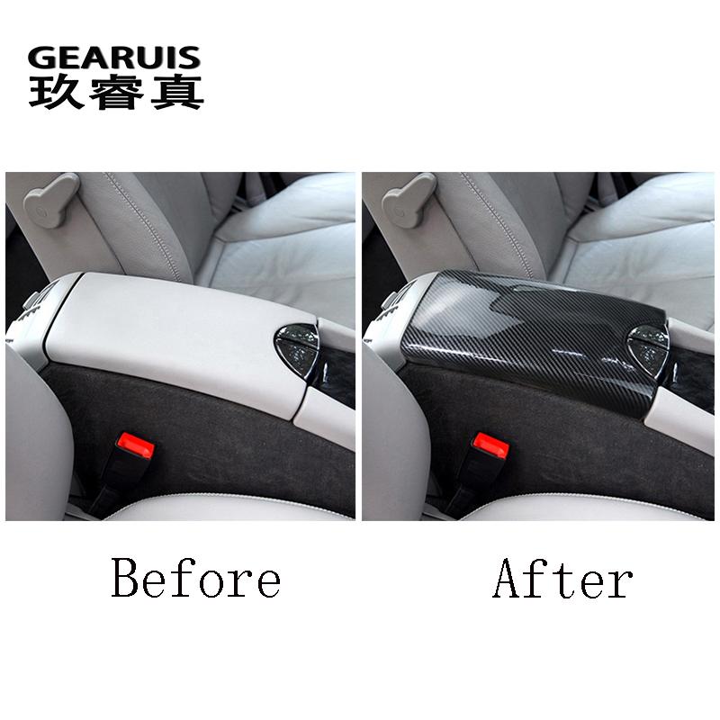 Углеродное волокно, крышка центральной консоли автомобиля, панель подлокотника, накладка, защитная крышка, наклейки для Mercedes Benz E class W211