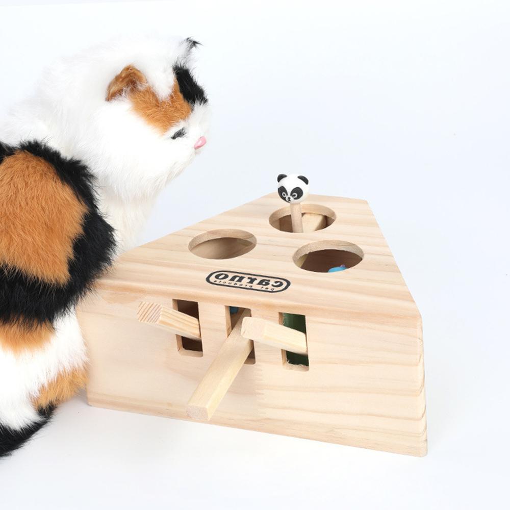 Wooden Cat Hunt Toy Catch Bite Indoor Funny Teasing With 3/5-holed Mouse Holes Pet Hit Hamster Cat Catching Mouse Pet Supplies Interactive Puzzle Toys