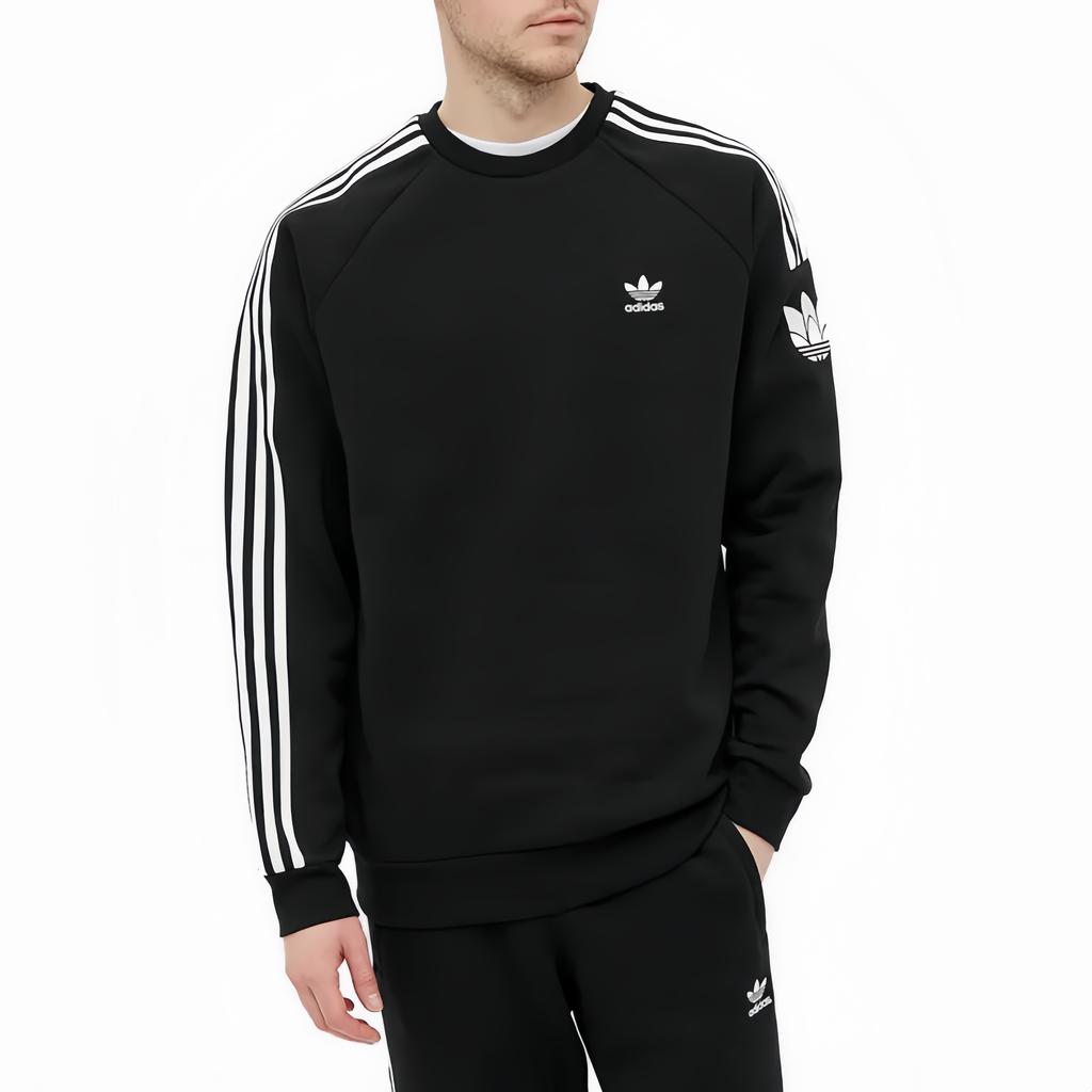 adidas Мужская флисовая толстовка с круглым вырезом Originals Trefoil Logo Three Stripes, черная GN3545