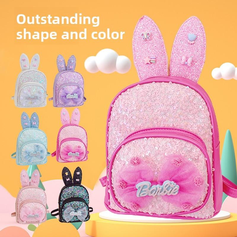 Letter Rabbit Ear Bow Sequin Childrens Backpack Zipper Design Layered Storage