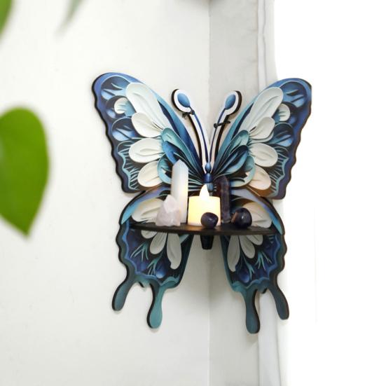 Угловая полка из искусственного хрусталя с бабочкой, деревянная настенная плавающая полка для гостиной, прочная каменная витрина для хранения свечей, украшение