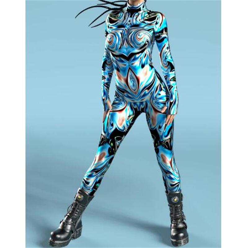 Новый Хэллоуин вечеринка абстрактная геометрия 3D принт женский сексуальный обтягивающий комбинезон карнавальные костюмы косплей нарядное боди 2024