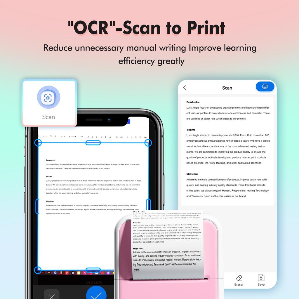 57мм Термопринтер для этикеток 2-дюймовый Карманный принтер BT Беспроводное подключение Совместим с для Android для IOS Поддержка приложений Чековый Labe