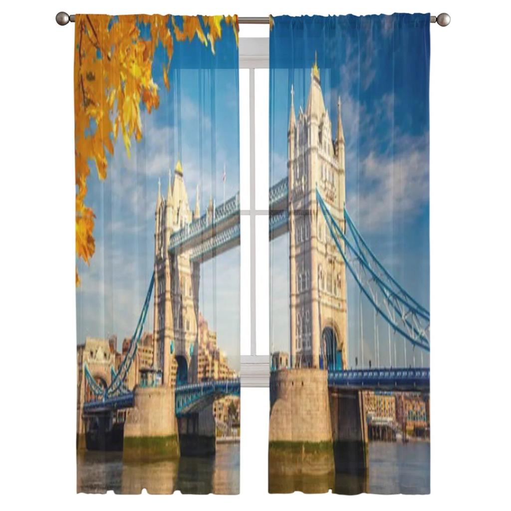Tower Bridge In London Luxurious Chiffon Sheer Curtains for Living Room Bedroom Decoration Window Voiles Tulle Curtain