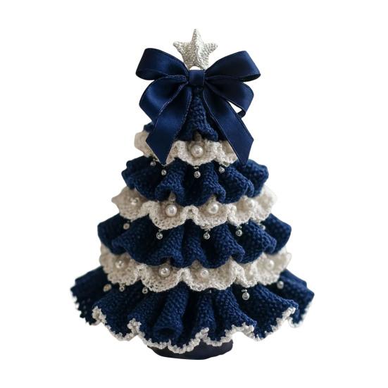 Handmade Crochet Christmas Tree DIY Xmas Tree Crochet Craft Starter Set with Bow And Faux Pearl for Beginners Knitting Holiday Decoration