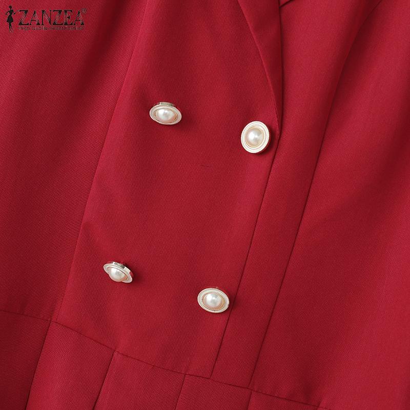 ZANZEA Женское повседневное свободное плиссированное платье с отложным воротником и коротким рукавом