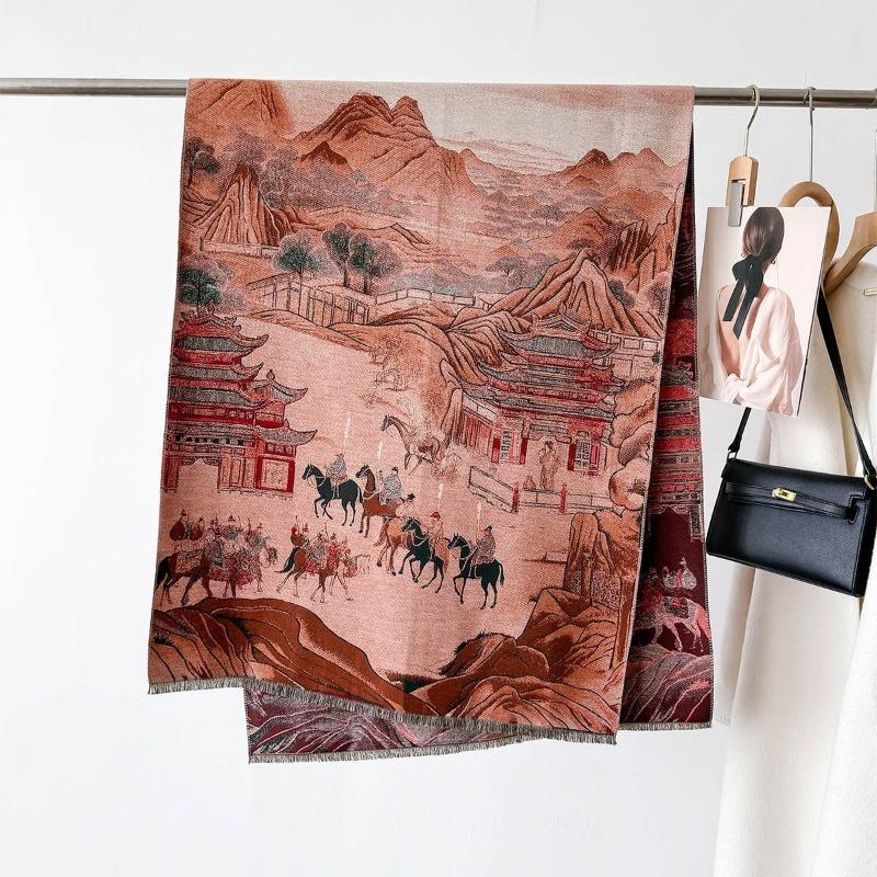 Scarf Women's New Autumn and Winter Jacquard Craftsmanship Imitation Cashmere Thickened Shawl Dunhuang Series Warm Scarf