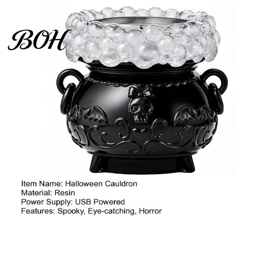 Decorative Mantle Accents Halloween Cauldron LED Bubble Light Decor, Color Changing Witch Potion Lamp with Decor Purple Light, Spooky Gothic Tabletop