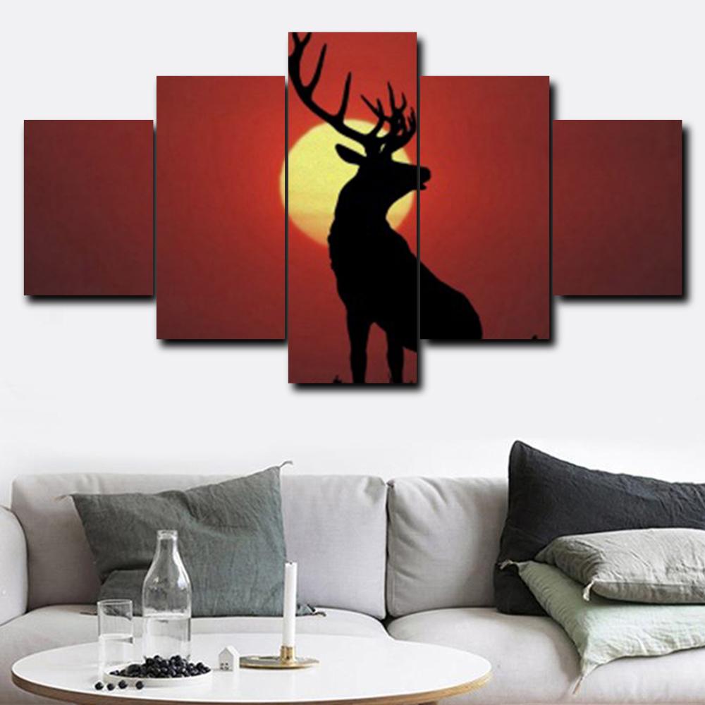 Wall Art Canvas Painting Elk Deer Animal 5 Panel Posters and Prints Art Abstract Pictures for Living Room Modern Home Decoration