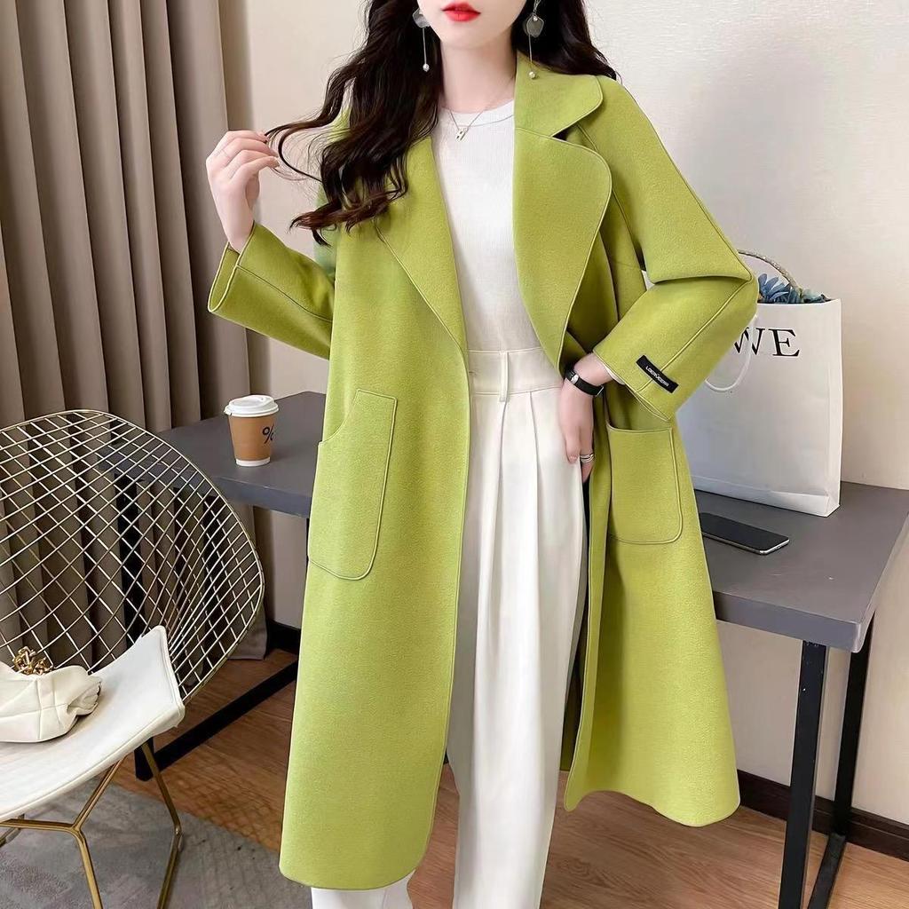 Women's Winter Warm Tweed Coat Knee-length Slim Coat Business Windproof Warm Coat