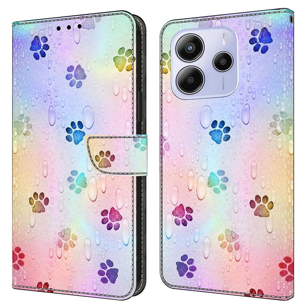 Для Xiaomi Redmi Note 14 4G (164,84мм) Кожаный чехол с принтом, кошелек-подставка, откидная крышка для телефона