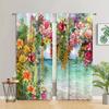 2 Panels Flower Path Printed Curtain Rod Pocket Semi Blackout Window Treatment For Bedroom Office Kitchen Living Room Study Home