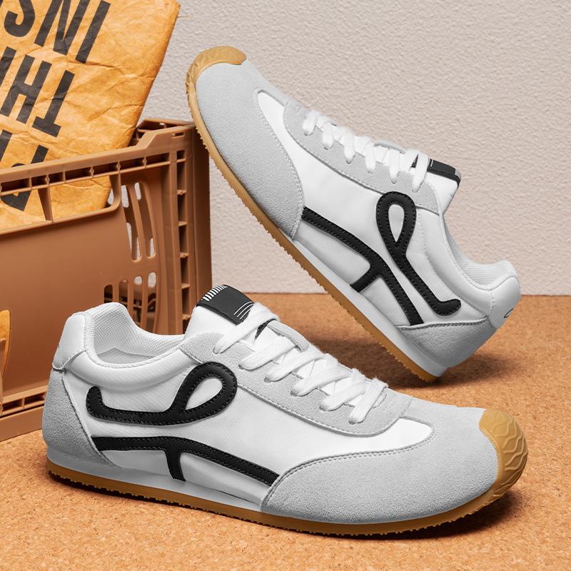 Men's Shoes Can Be Worn In All Seasons, New Trendy Round Head Versatile Breathable Lace-up Thick-soled German Training Casual Color Matching Comf