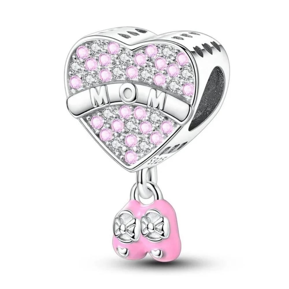925 Silver Pink Blossom Dangle Charm Butterfly Heart Flower Rose Bird Bead For DIY Necklace Bracelet Fine Jewellery