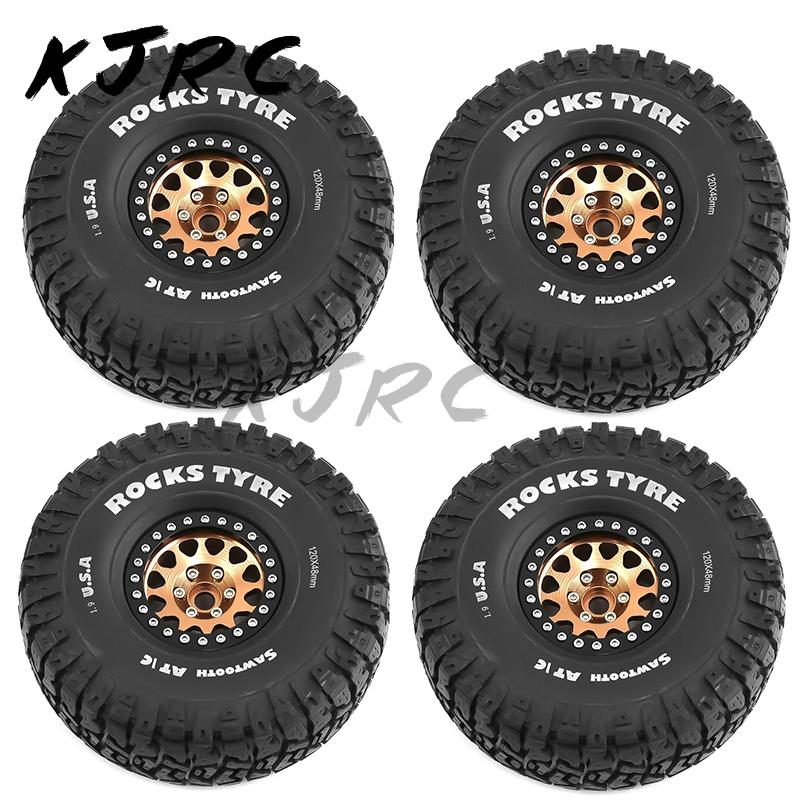 1/10 RC Crawler Car 4pcs 120mm Metal 1.9" Beadlock Wheel Rim Rubber Tire Set for Traxxas TRX4 RC4WD D90 Axial SCX10 II III MST