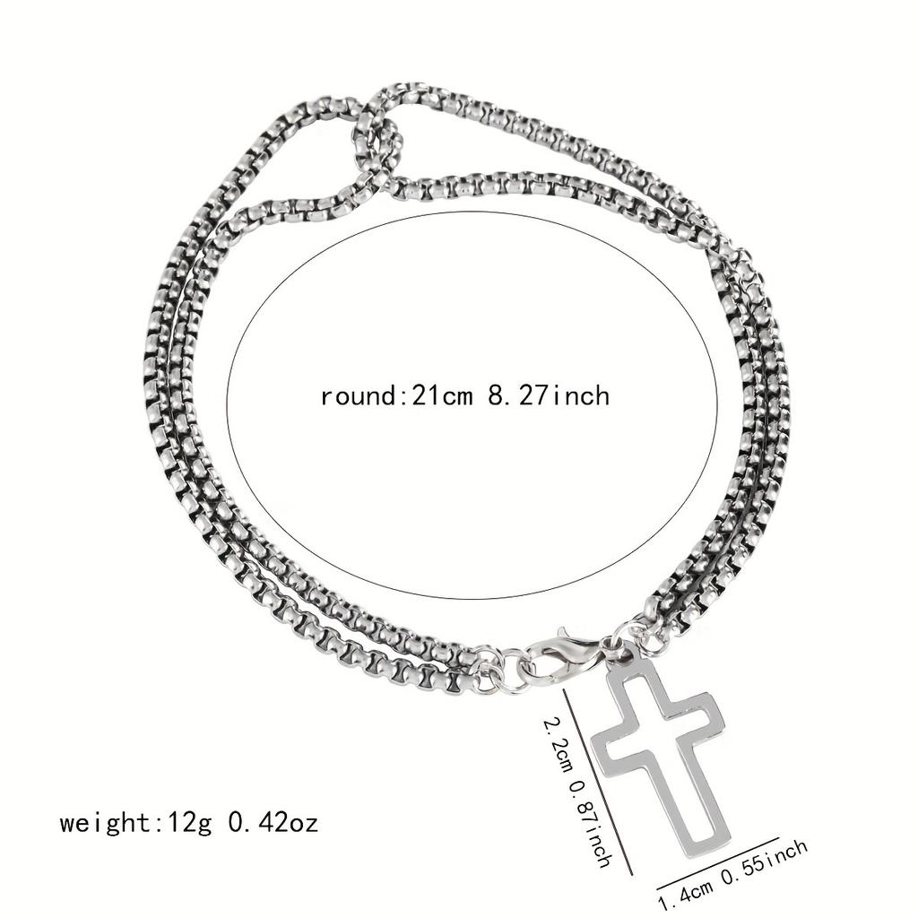 Men's Fashion Double Chain Cross Hollow Wrist Bracelet Lobster Claw Buckle Stainless Steel Bracelet Hip Hop Punk Party Jewelry