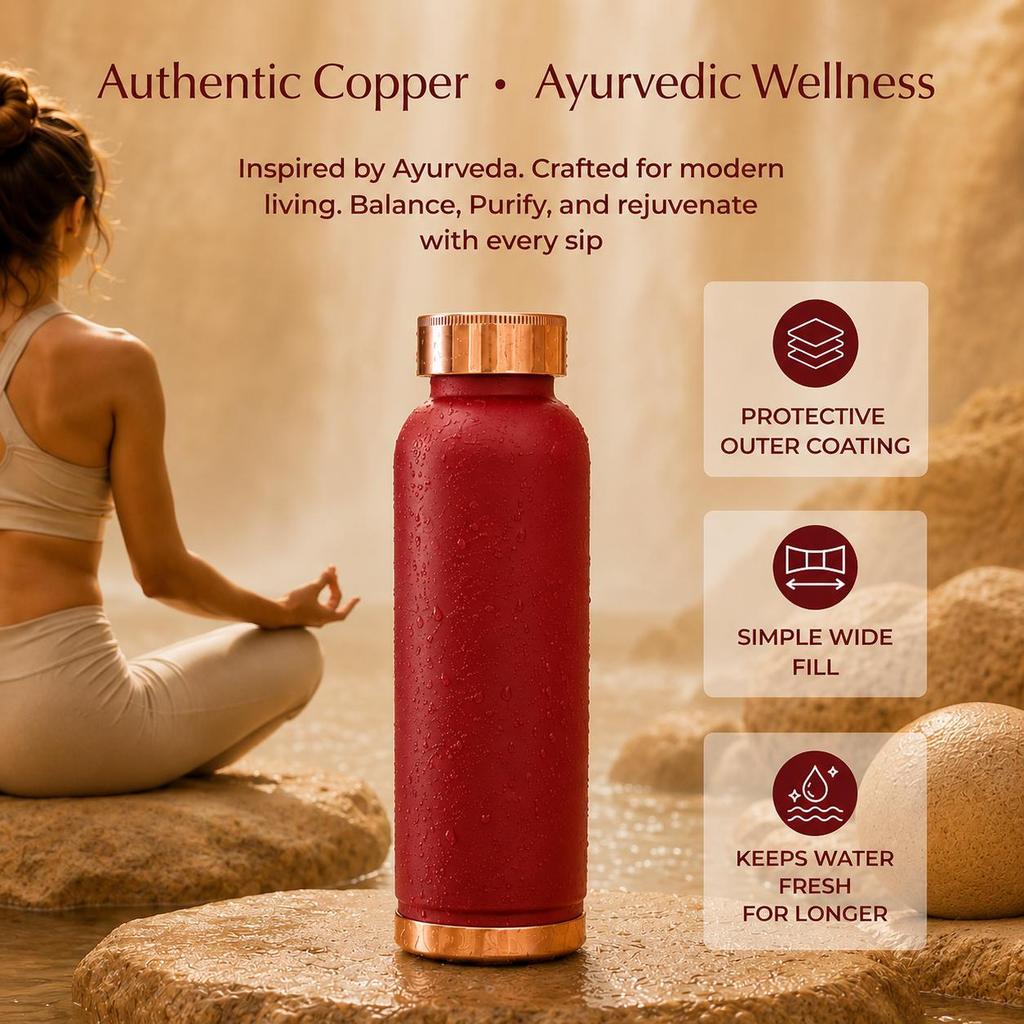 Copper Water Bottle for Travel Leak Proof and BPA Free, Office and Home Use, Ayurveda Inspired Bottle for Immunity Boost (1 Liter | Magenta)