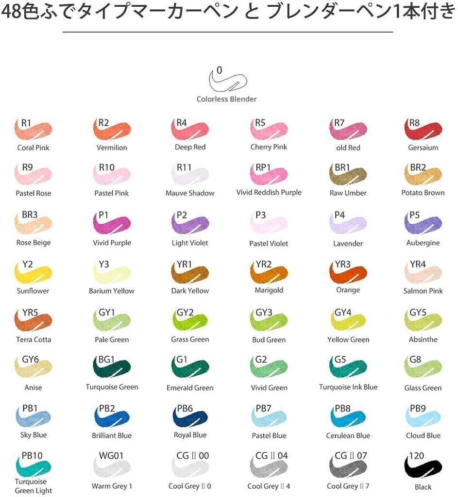 Маркер Ohuhu, тип кисти, 48 цветов, 49 штук, маркер для иллюстраций с 1 ручкой-блендером, кисть серии Honolulu/жирная