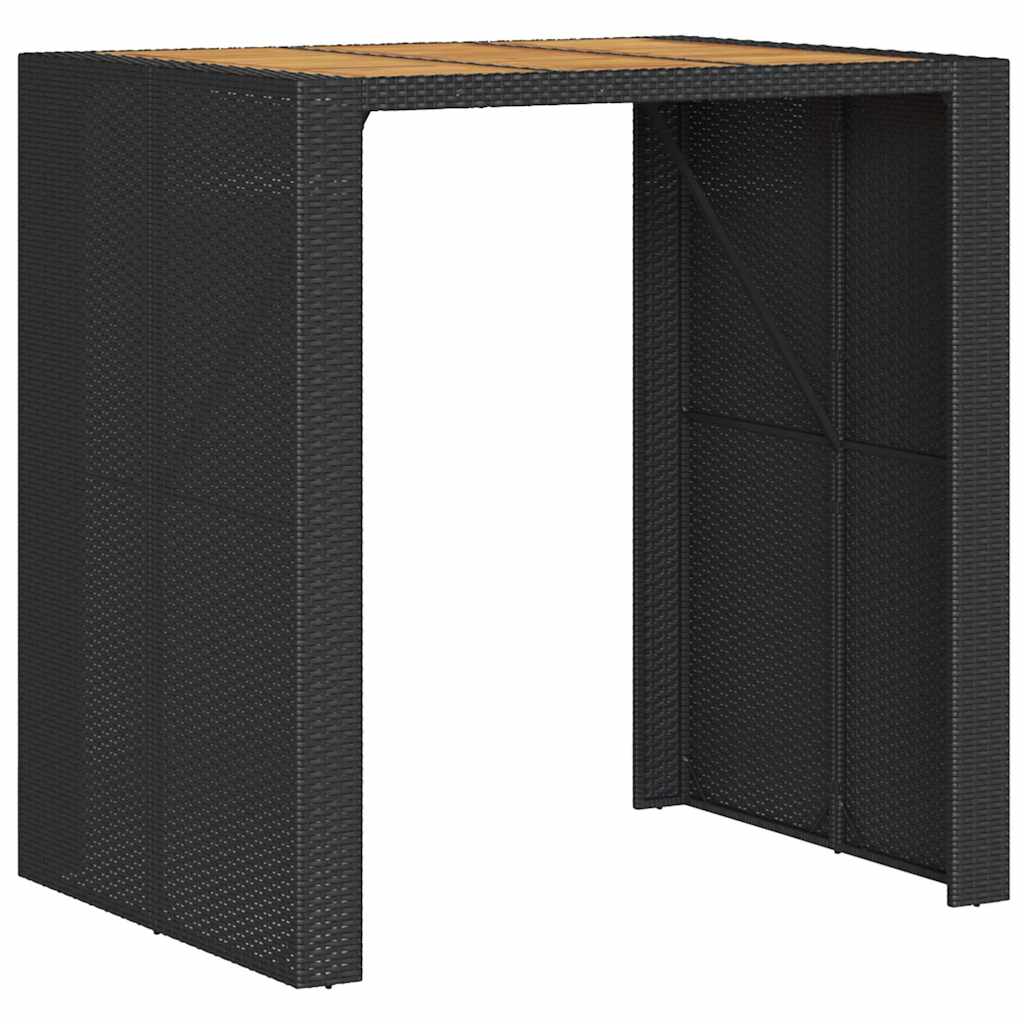3 Piece Garden Bar Set with Cushions Black Poly Rattan & Acacia